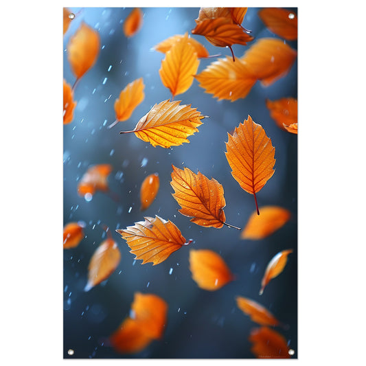 Oranje Bladeren Dansen in de Regen tuinposter