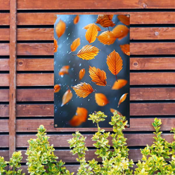 Oranje Bladeren Dansen in de Regen tuinposter