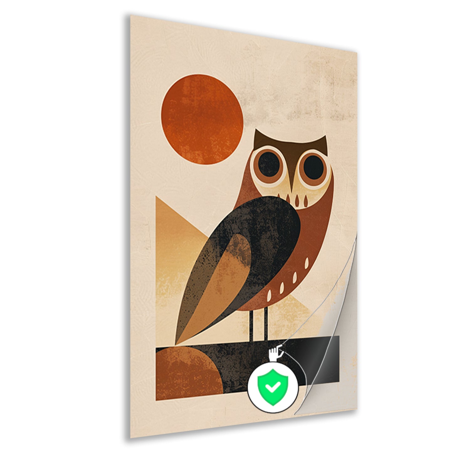 Gestileerde uil in art deco stijl met zon poster