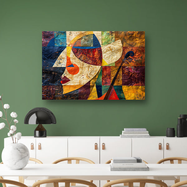 Abstract portret met viool in kleurvlakken acrylglas