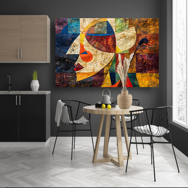 Abstract portret met viool in kleurvlakken acrylglas