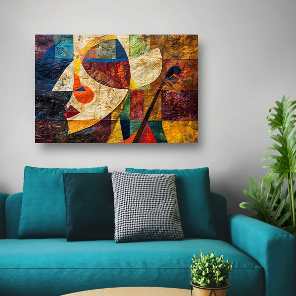 Abstract portret met viool in kleurvlakken acrylglas