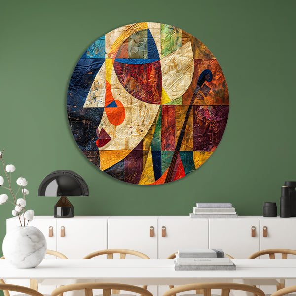 Abstract portret met viool in kleurvlakken forex muurcirkel