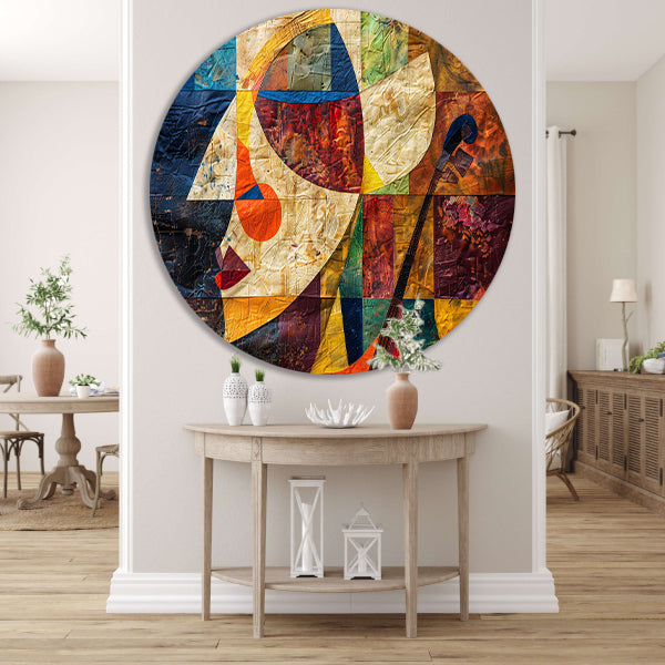 Abstract portret met viool in kleurvlakken forex muurcirkel