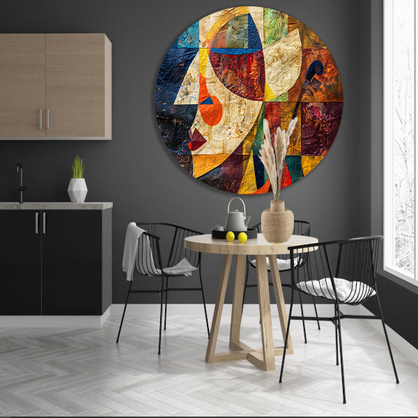 Abstract portret met viool in kleurvlakken forex muurcirkel