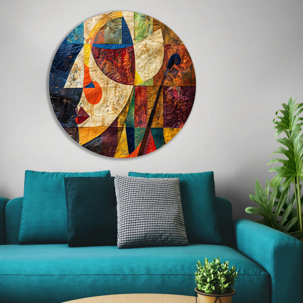 Abstract portret met viool in kleurvlakken forex muurcirkel