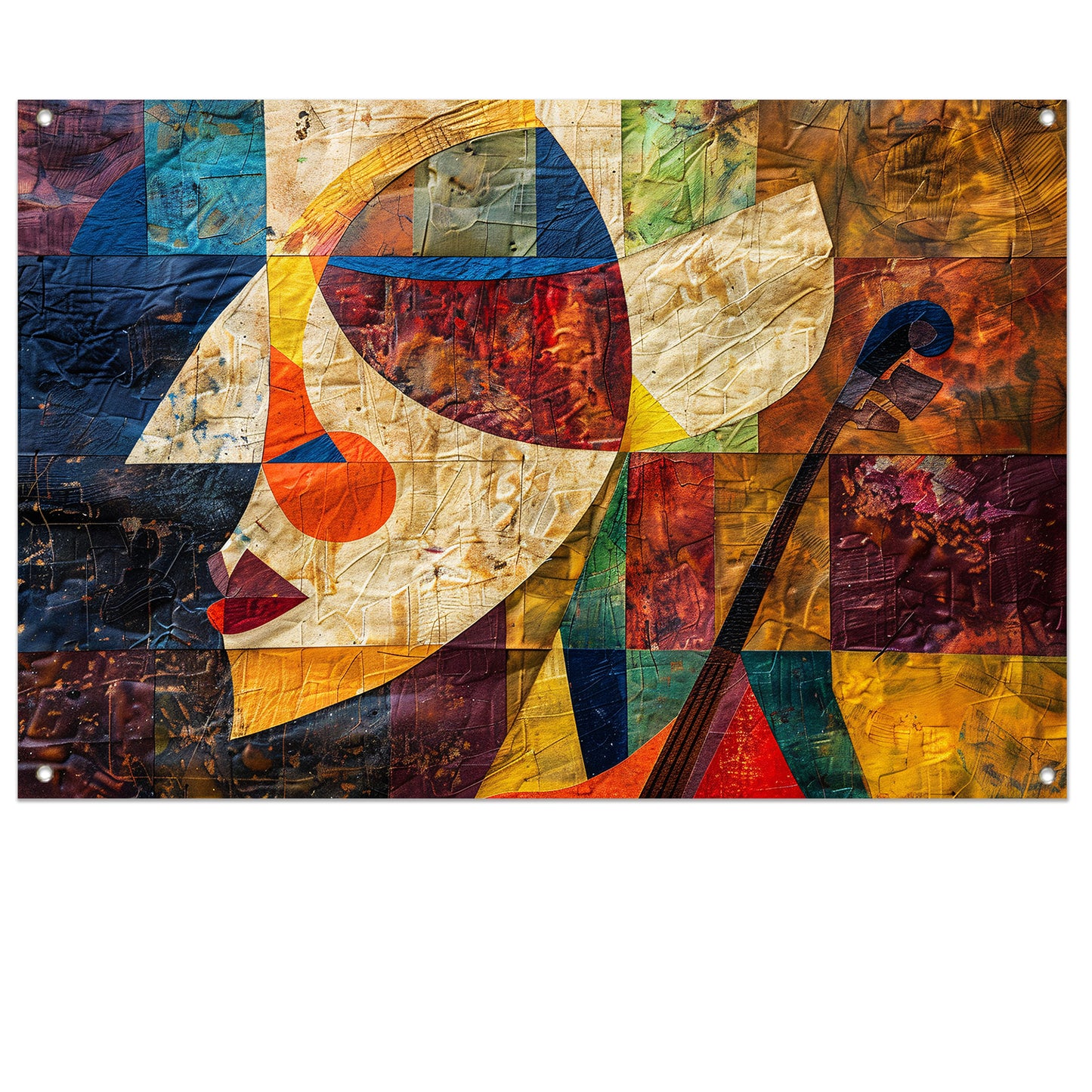 Abstract portret met viool in kleurvlakken tuinposter
