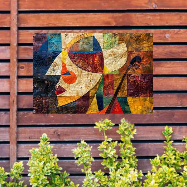 Abstract portret met viool in kleurvlakken tuinposter
