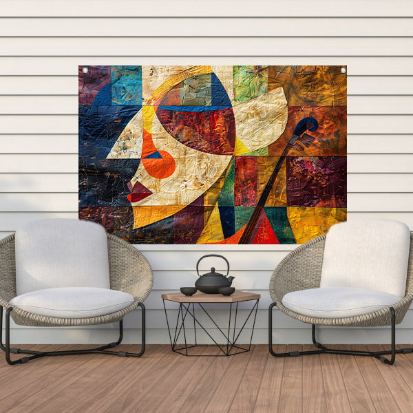 Abstract portret met viool in kleurvlakken tuinposter