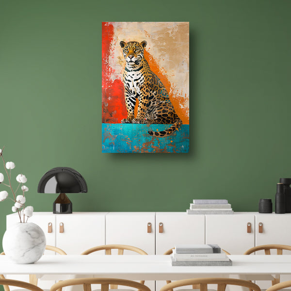 Kleurrijk abstract schilderij van een jaguar acrylglas