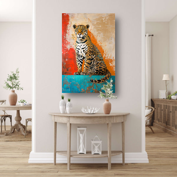 Kleurrijk abstract schilderij van een jaguar acrylglas