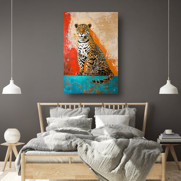 Kleurrijk abstract schilderij van een jaguar acrylglas