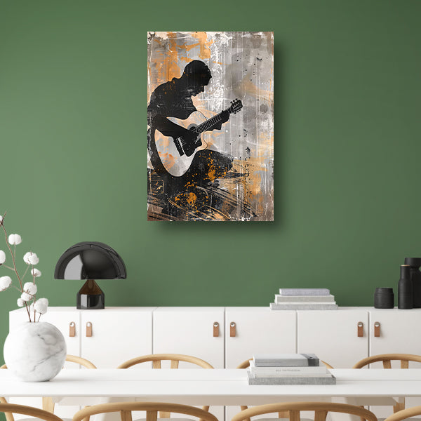 Abstracte Silhouet van Gitarist met Gitaar canvas