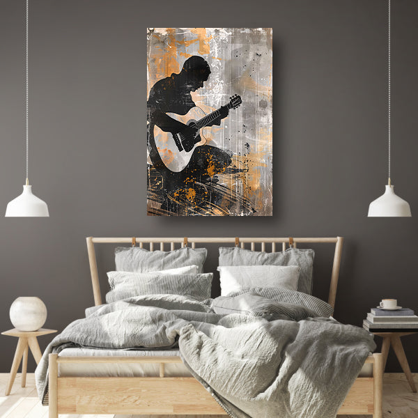 Abstracte Silhouet van Gitarist met Gitaar canvas
