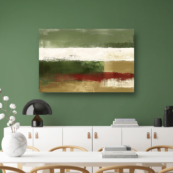 Abstract landschap schilderij met groene tinten canvas