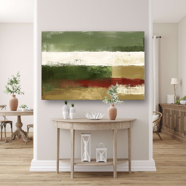 Abstract landschap schilderij met groene tinten canvas