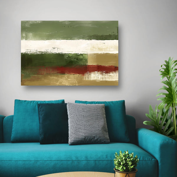 Abstract landschap schilderij met groene tinten canvas