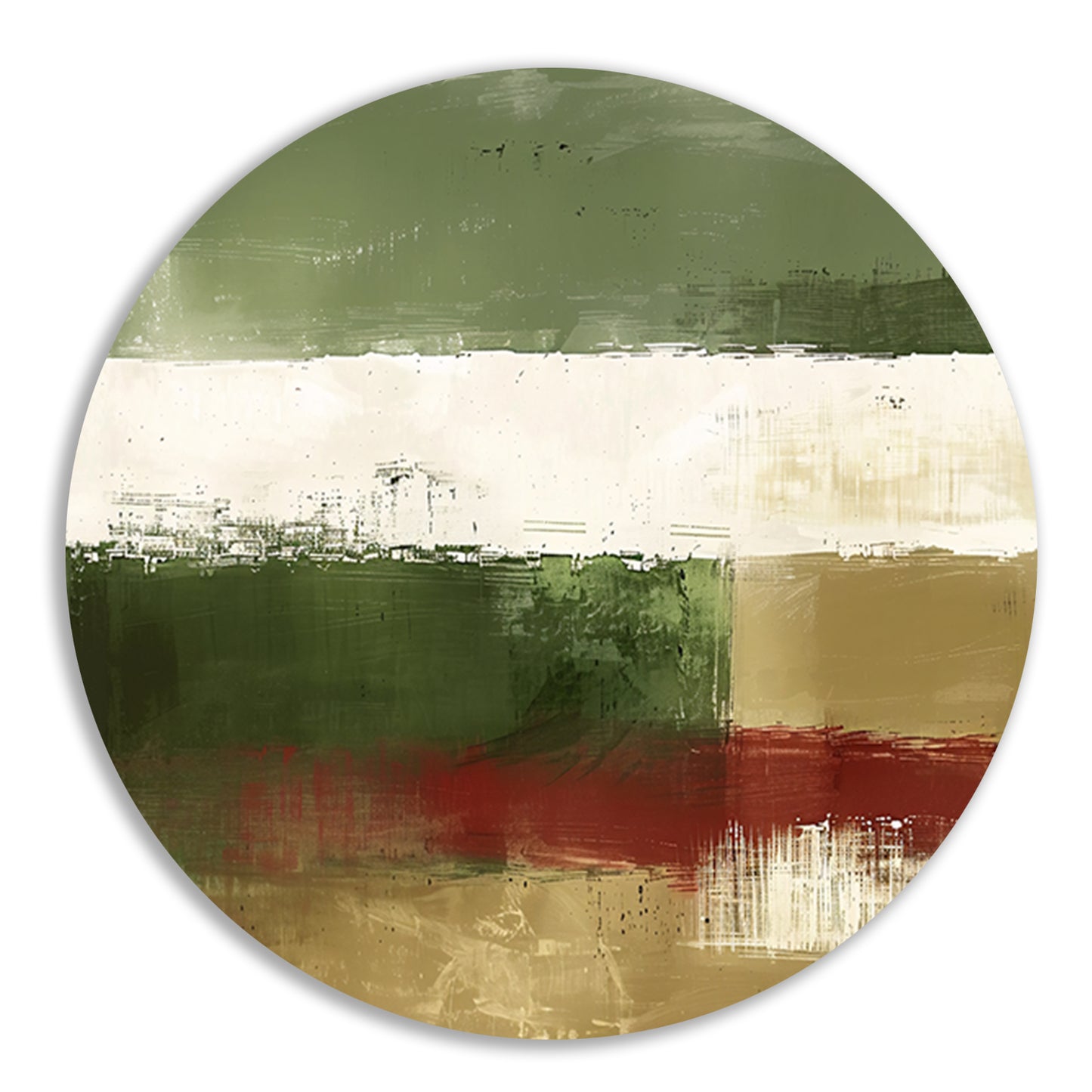 Abstract landschap schilderij met groene tinten aluminium muurcirkel