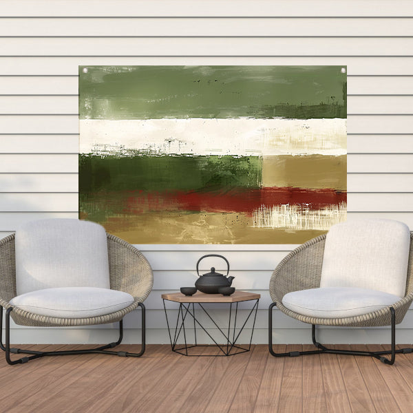 Abstract landschap schilderij met groene tinten tuinposter