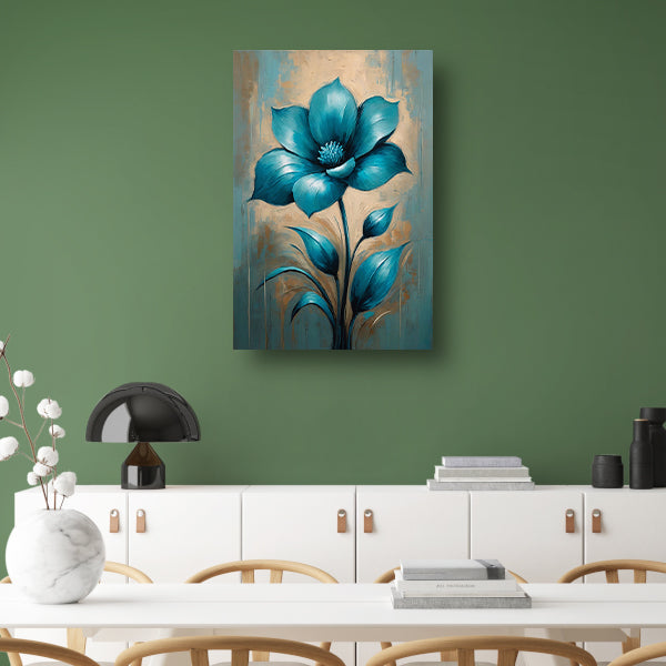 Turquoise Bloem op Beige Achtergrond canvas