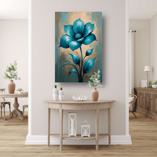 Turquoise Bloem op Beige Achtergrond canvas