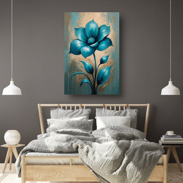 Turquoise Bloem op Beige Achtergrond canvas