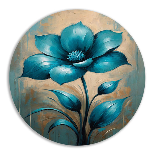 Turquoise Bloem op Beige Achtergrond aluminium muurcirkel