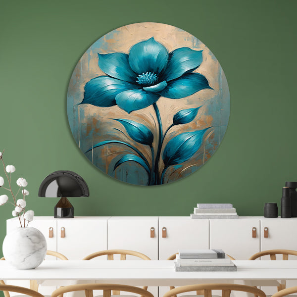 Turquoise Bloem op Beige Achtergrond forex muurcirkel