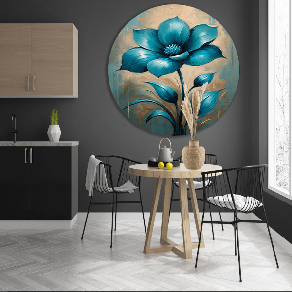 Turquoise Bloem op Beige Achtergrond forex muurcirkel