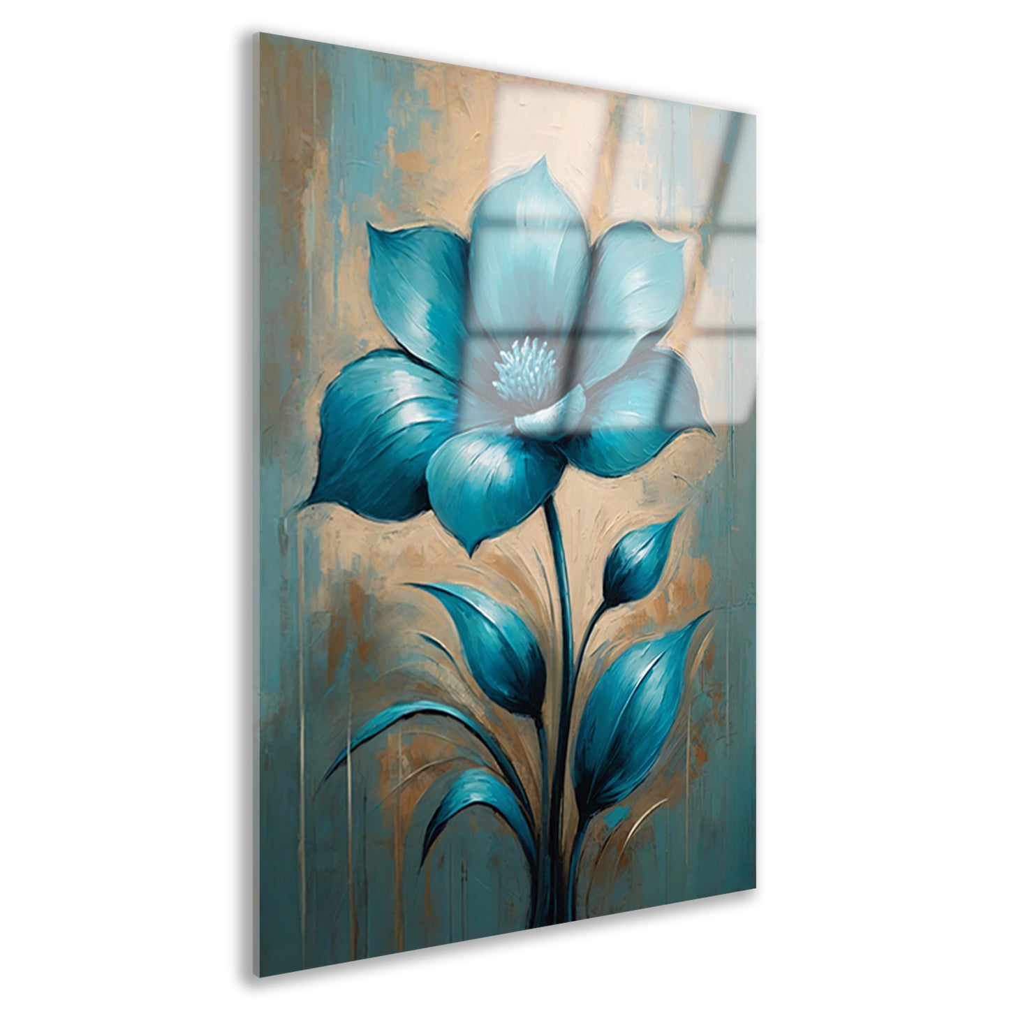 Turquoise Bloem op Beige Achtergrond Acrylglas