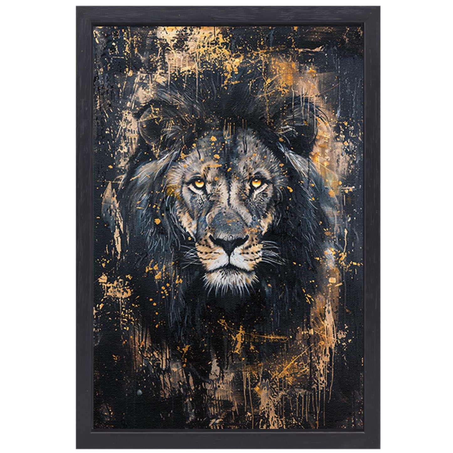 Mysterieus portret van een leeuw in kunst canvas met baklijst