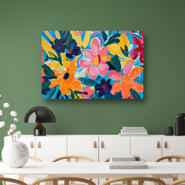 Kleurrijke abstracte impressie van bloemen en bladeren poster