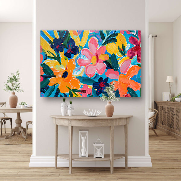 Kleurrijke abstracte impressie van bloemen en bladeren poster