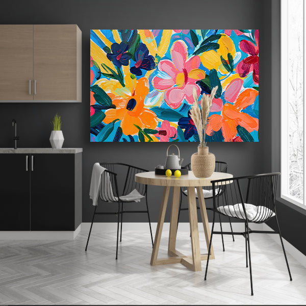 Kleurrijke abstracte impressie van bloemen en bladeren poster