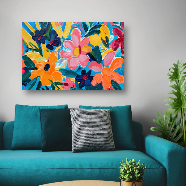Kleurrijke abstracte impressie van bloemen en bladeren poster
