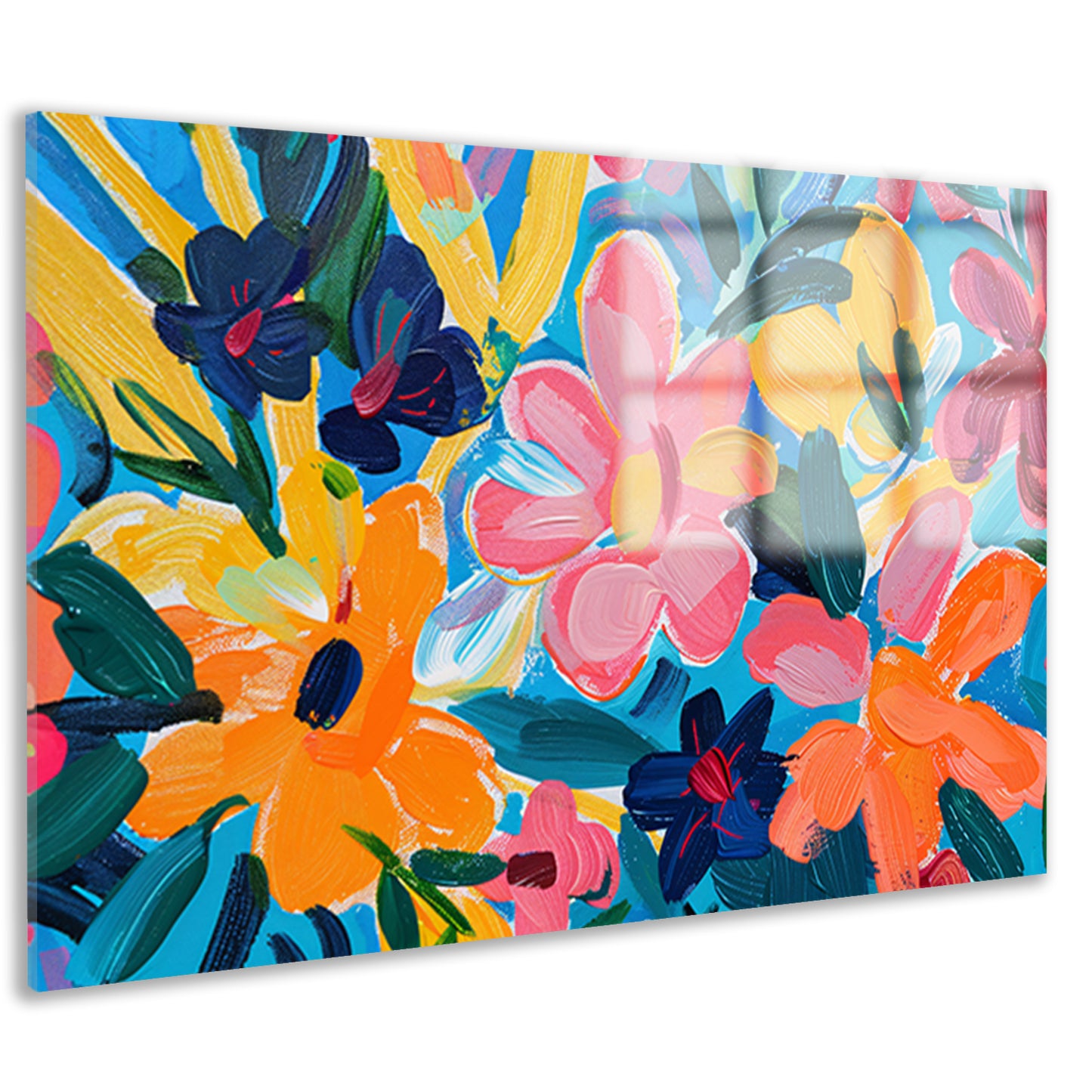 Kleurrijke abstracte impressie van bloemen en bladeren acrylglas