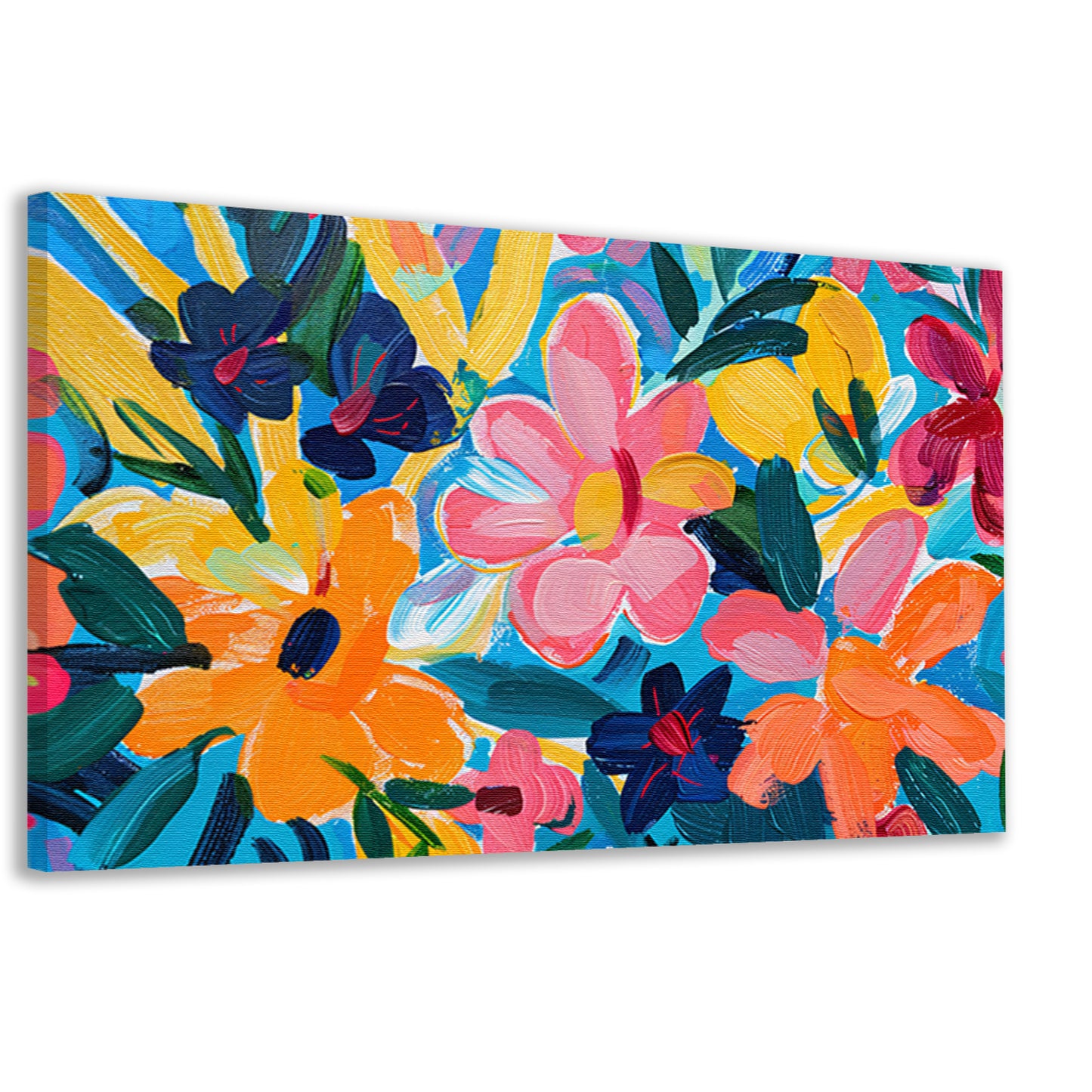 Kleurrijke abstracte impressie van bloemen en bladeren canvas