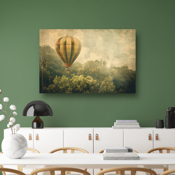 Luchtballon zweeft boven boslandschap canvas