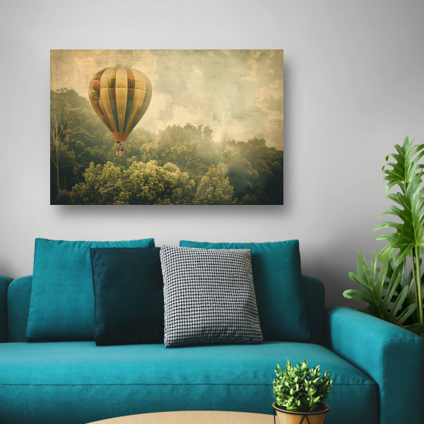 Luchtballon zweeft boven boslandschap canvas