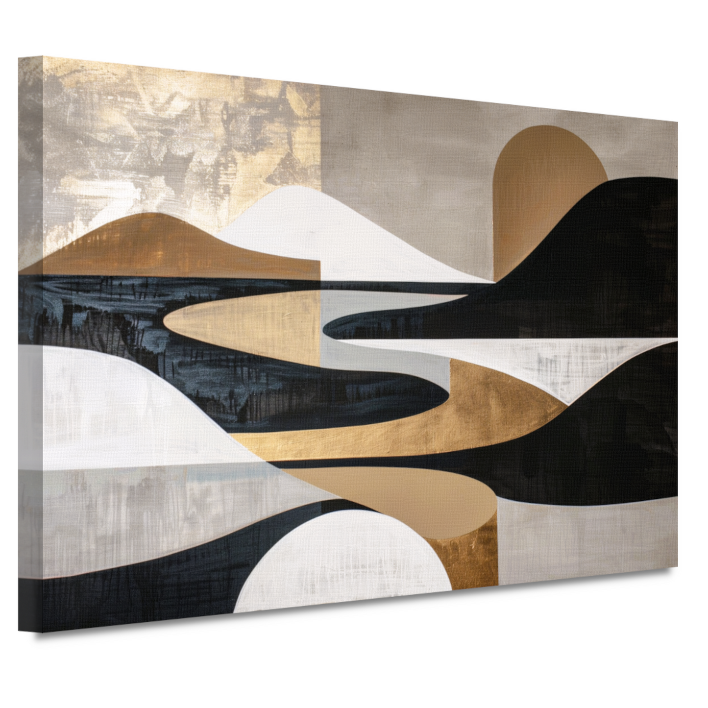 Abstract Rivierlandschap in Goud en Zwart canvas