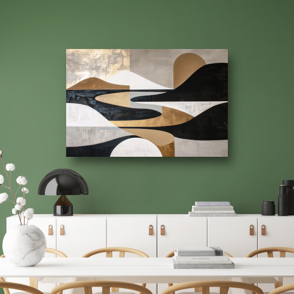 Abstract Rivierlandschap in Goud en Zwart canvas