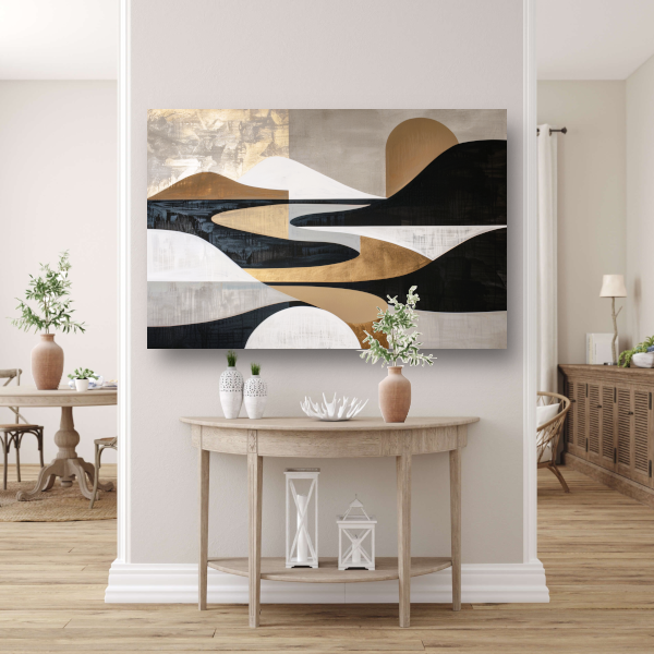 Abstract Rivierlandschap in Goud en Zwart canvas