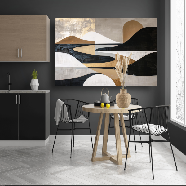 Abstract Rivierlandschap in Goud en Zwart canvas