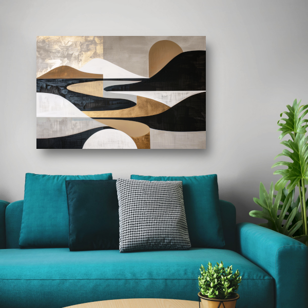 Abstract Rivierlandschap in Goud en Zwart canvas