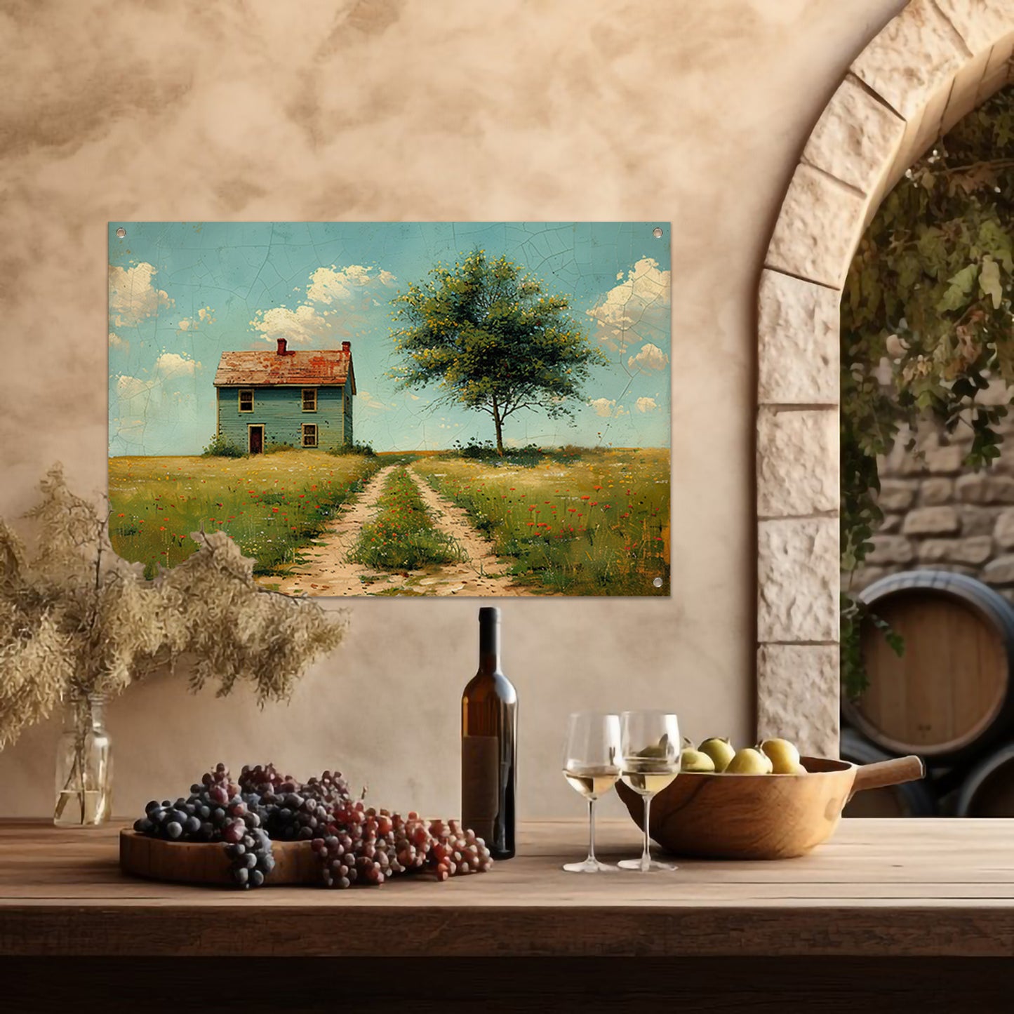 Impressionistisch Landschap met Huis tuinposter
