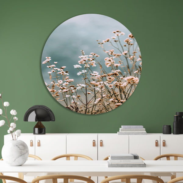 Minimalistische Wilde Bloemen in Zachte Tinten aluminium muurcirkel