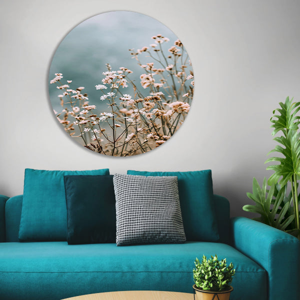 Minimalistische Wilde Bloemen in Zachte Tinten aluminium muurcirkel
