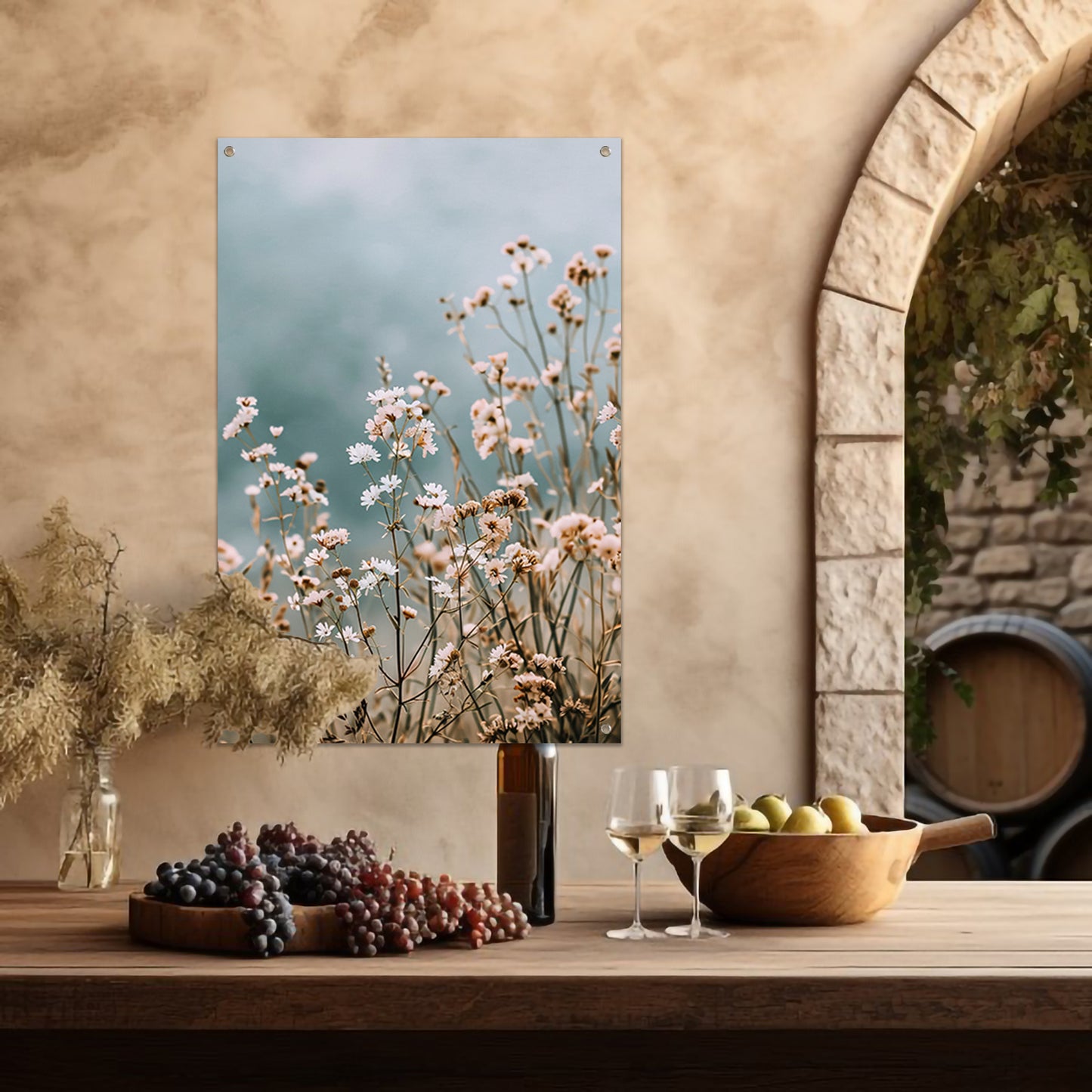 Minimalistische Wilde Bloemen in Zachte Tinten tuinposter