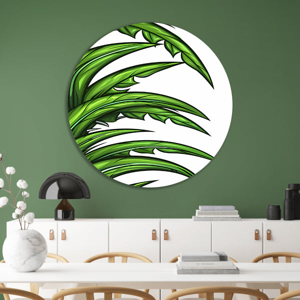 Digitale kunst groene bladeren aluminium muurcirkel