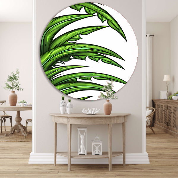 Digitale kunst groene bladeren aluminium muurcirkel